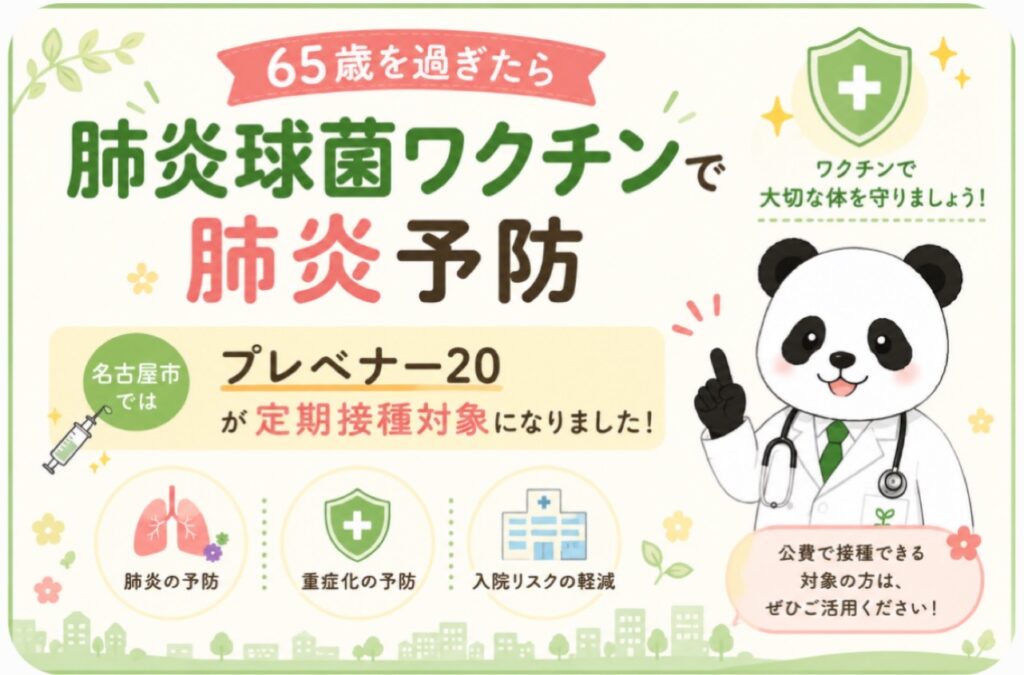 65歳を過ぎたら肺炎球菌ワクチンで肺炎予防 ～名古屋市ではプレベナー20が定期接種対象になりました～